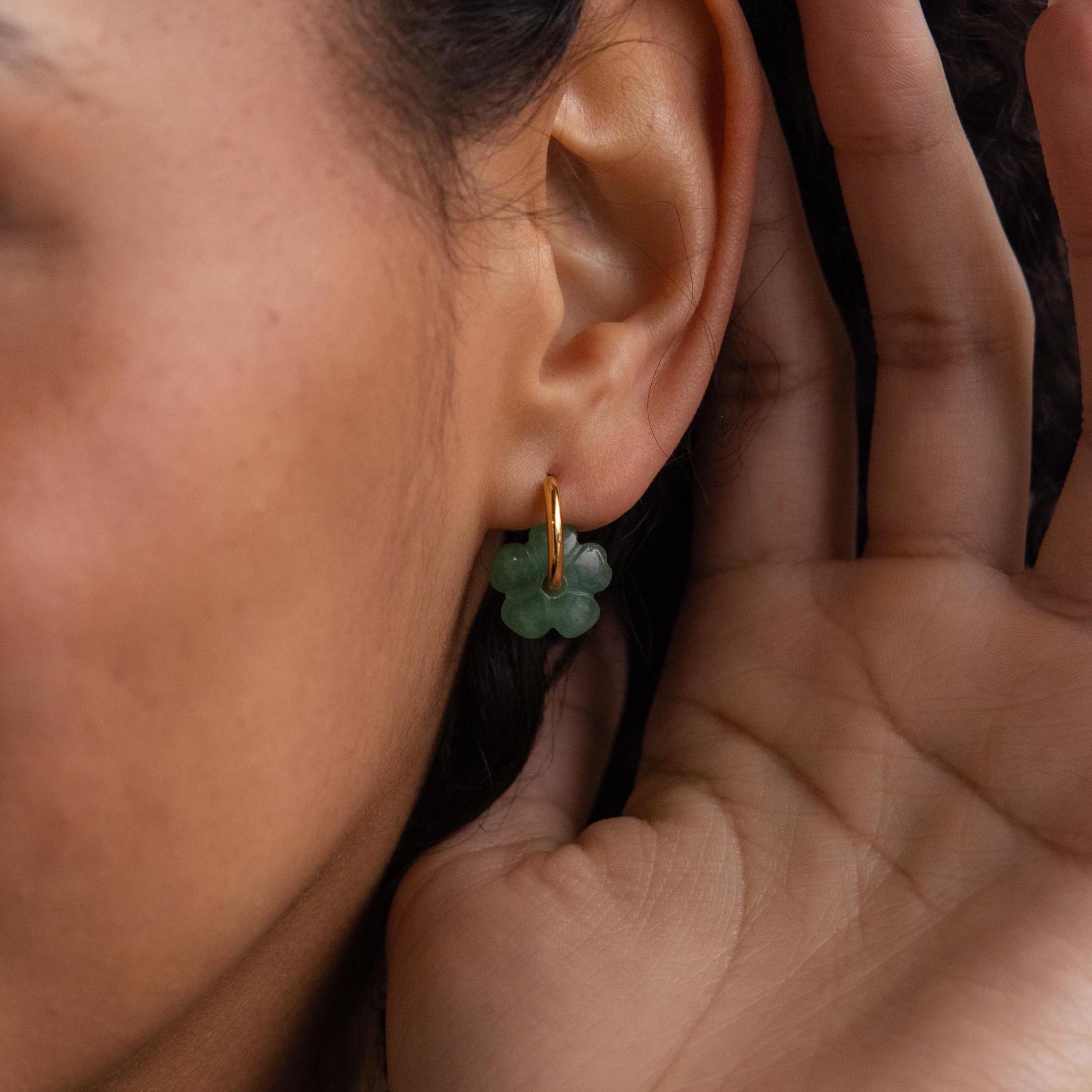 Jade Flower Hoops
